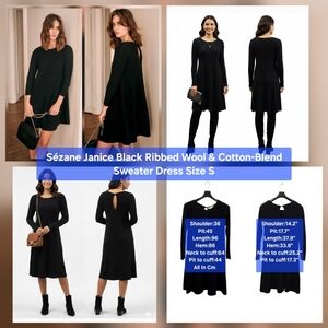 Sézane Janice Black Ribbed Wool & Cotton-Blend Sweater Dress Size S